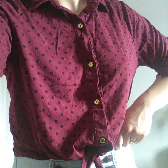 Burgundy Lace Polka Dot Tie Top - Picture 8 of 8